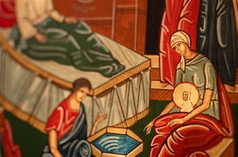 Ikona Narodenia Presvätej Bohorodičky znázorňujúca svätú Annu a scénu kúpania dieťaťa