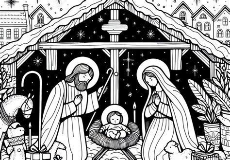 ilustrácia tradičného betlehema s Ježiškom, Máriou a Jozefom