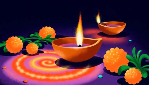 ilustrácia Diwali s hlinenými lampami a svetielkami