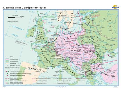 Mapa znázorňujúca frontové línie prvej svetovej vojny v Európe