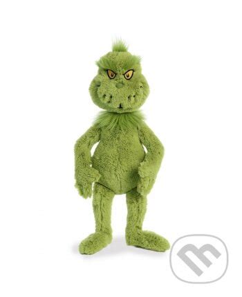 Zelený Grinch s nenávistným výrazom, sediaci v jaskyni so svojím psom Maxom