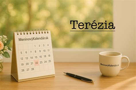 Tematická ilustrácia kalendára s vyznačeným dátumom 15. október a menom Tereza/Terézia