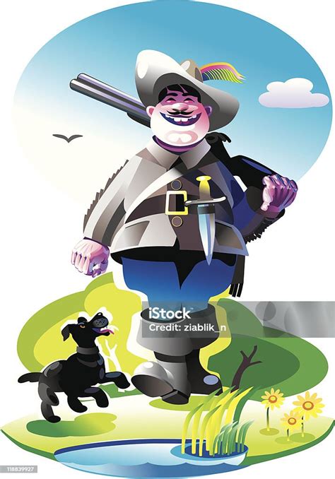 ilustrácia - poľovník v lese s puškou alebo lesná scéna so zverou