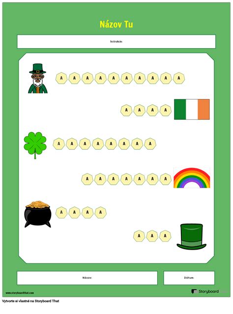 Infografika zobrazujúca hlavné symboly Dňa svätého Patrika: trojlístok, zelený klobúk a harfu.