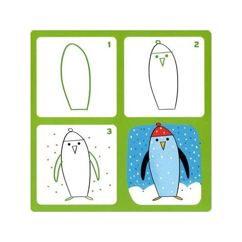 séria obrázkov zobrazujúca krok za krokom kreslenie snehuliaka a mačky ako omaľovánky