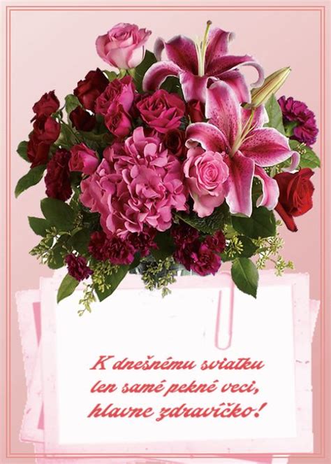 kytica kvetov s blahoželaním k meninám