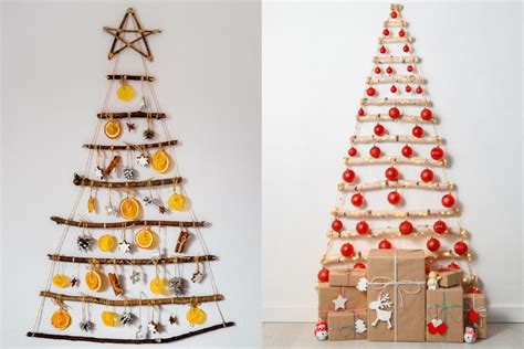 Nákres: Postup výroby nástenného stromčeka z konárov