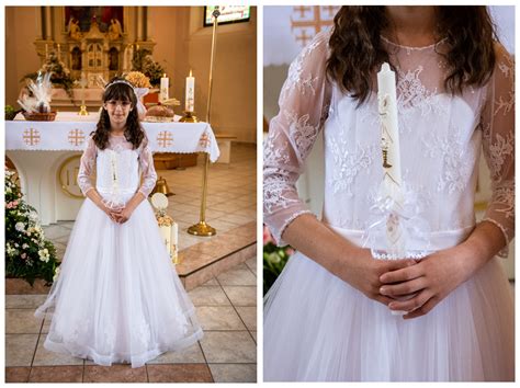 Tematické foto dievčaťa v snehobielych šatách na prvé sväté prijímanie