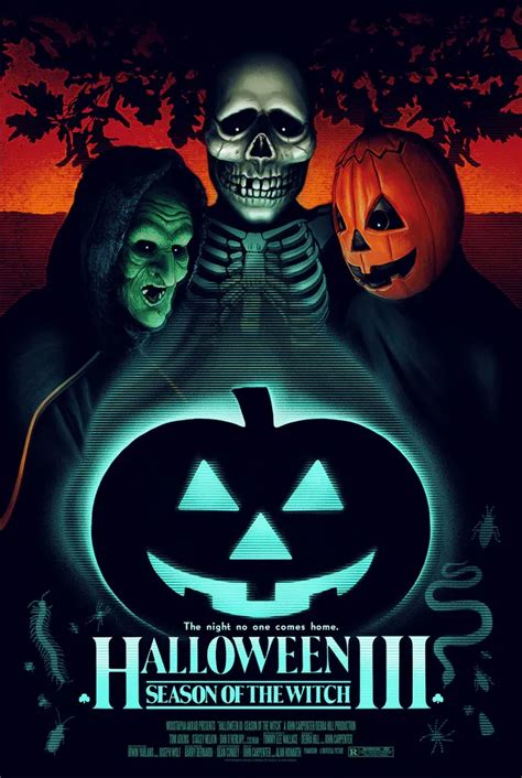 Plagát k filmu Halloween III: Season of the Witch zobrazujúci tajomnú masku a tri deti pri koledovaní
