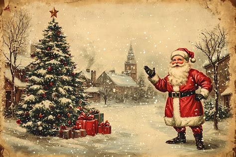Ilustrácia s vianočnými motívmi, ako sú vianočný stromček, darčeky, snehuliak a Santa Claus