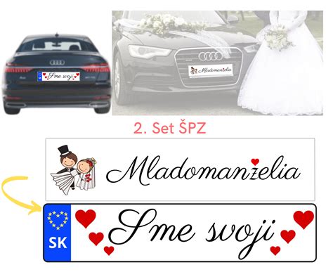 Produktová fotografia: rôzne svadobné ŠPZ nálepky a mašle na auto