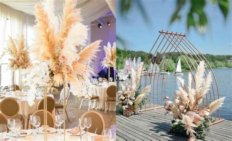Vizualizácia: trendy vo svadobnej výzdobe - pampas tráva, vysoké sviečky, ratan