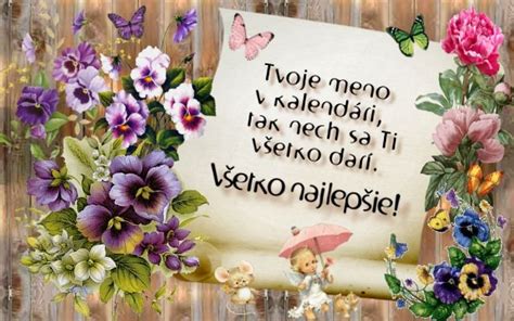 Fotografia kvetov alebo darčekov symbolizujúcich meninové blahoželania