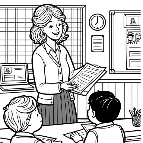 ilustrácia: učiteľ s deťmi v triede alebo pri tabuli