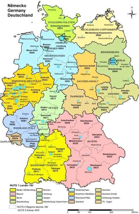 Mapa Nemecka s vyznačenými spolkovými krajinami a počtom sviatkov v každej