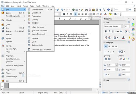 Schéma rozhrania hlavnej ponuky balíka Apache OpenOffice