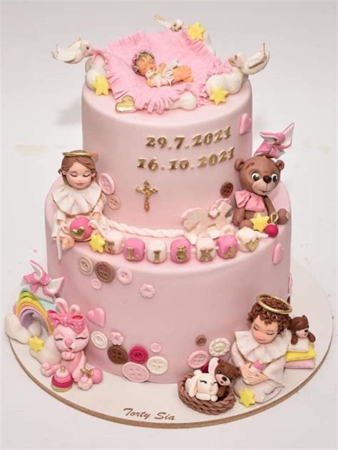 Detská torta na krst s motívom zvieratiek a personalizovaným menom