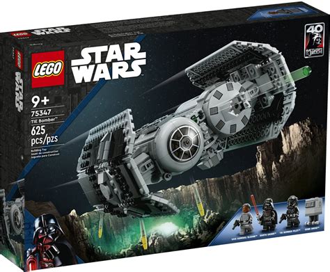 Koláž: rôzne LEGO Star Wars lode a vozidlá (TIE Bomber, Millennium Falcon, Mandalorian's Speeder)