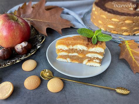 ilustrácia - jablková torta bez pečenia s vrstvami a škoricou