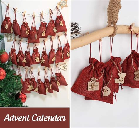 Inšpiratívna koláž rôznych štýlov adventných kalendárov (látkové vrecká, papierové krabičky, vianočný stromček z roliek)