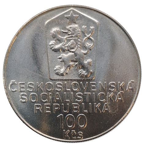 minca 100 Kčs 1990 s označením hodnoty a puncom SBČS