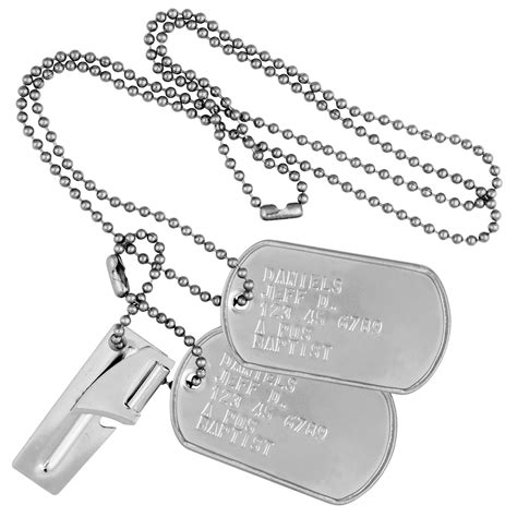 Ukážka gravírovaných vojenských štítkov (Dog Tags)