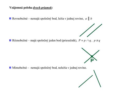 Ukážka rôznych typov línií a ich vzájomných polôh (priamky, krivky, rovnobežné, rôznobežné)