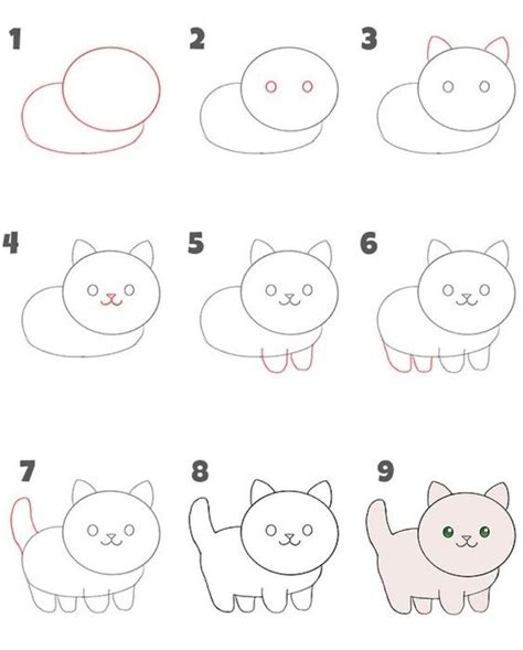 Ilustrácia postupu kreslenia jednoduchého vianočného obrázka snehuliaka a mačky.