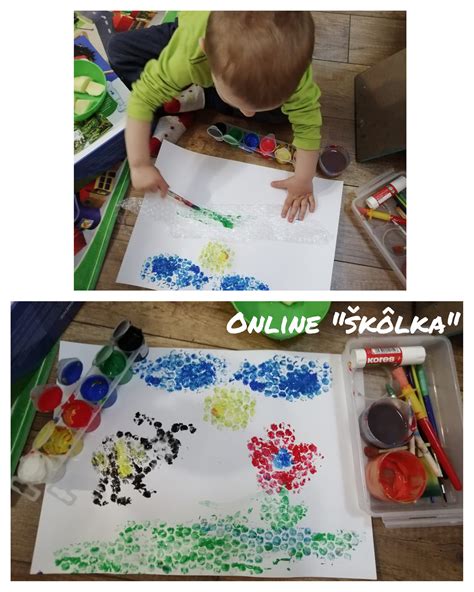 Detské obrázky vytvorené technikou odtláčania bublinkovou fóliou