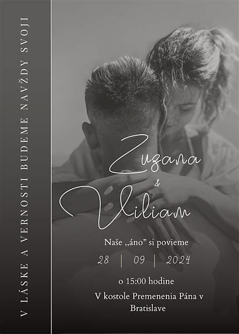 Návrh a vizualizácia moderného svadobného oznámenia s fotografiou novomanželov