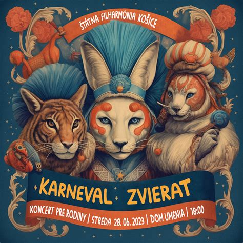 Ilustrácia rôznych zvierat v štýle detskej kresby, ktoré reprezentujú časti diela Karneval zvierat.