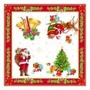 Koláž rôznych vianočných motívov: Mikuláš, vianočný stromček, darčeky