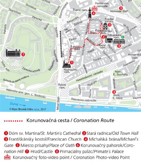 Historická mapa trasy korunovačného sprievodu v Bratislave
