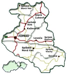 Historická mapa Spiša s vyznačenou polohou Kláštoriska