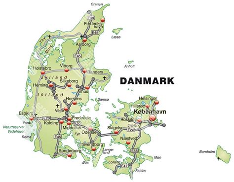 Mapa Dánska s vyznačenými oblasťami pestovania vianočných stromčekov