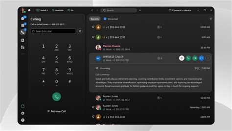 Screenshot rozhrania Webex Calling Dock s rôznymi funkciami správy hovorov