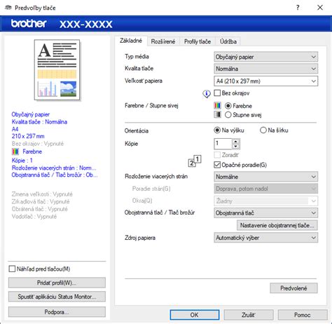 Ukážka nastavenia tlače pohľadnice v softvéri.