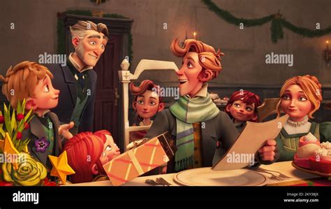 Ilustrácia rodiny Boba Cratchita pri vianočnej večeri