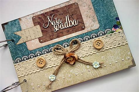 ručne šitý svadobný album s čipkou