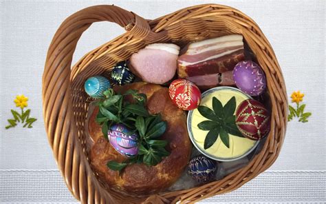 rozloženie tradičných veľkonočných symbolov vo veľkonočnom košíku