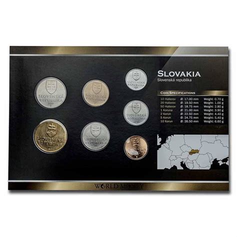 Zobrazenie sady slovenských eurových mincí s rôznymi nominálnymi hodnotami a ich motívmi (Kriváň, Bratislavský hrad, štátny znak)