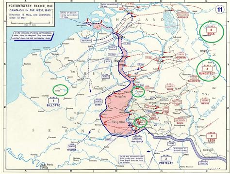 Historická mapa nemeckého vpádu do Francúzska, 1940