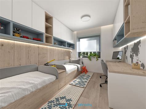 Detská izba s farebnými stenami a nábytkom.