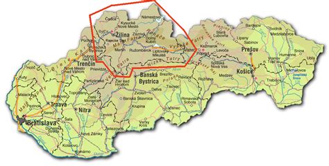 Mapa Žilinského kraja so zvýraznenými obcami s fašiangovými tradíciami