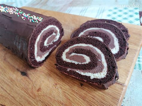 zamatová roláda s kakaovým cestom a dvojfarebným krémom