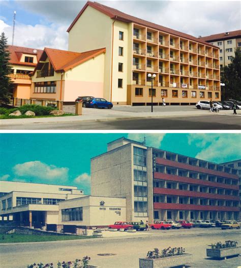 The Hotel Familia building in Stara Lubovna, potentially showing its exterior and proximity to the train station.