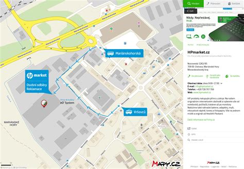 Mapa okolia predajne s vyznačenými zastávkami MHD