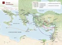 Historická mapa zobrazujúca šírenie kresťanstva v prvých storočiach
