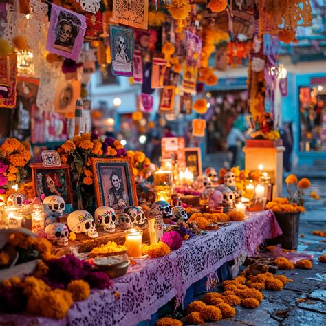 Foto: Oslavy Día de los Muertos v Mexiku s oltármi a lebkami