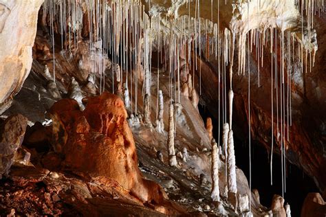 Detailed photo of thin, white sintrové brčká in Gombasecká Cave.